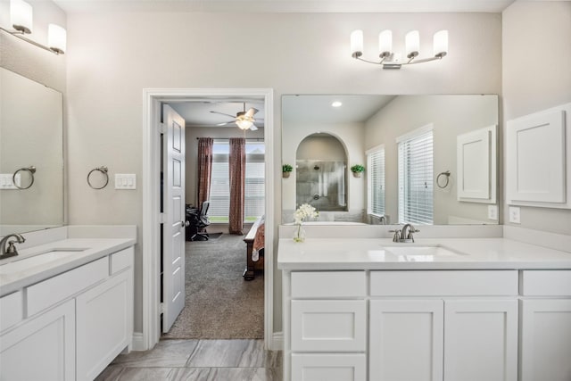 bathroom with vanity and ceiling fan