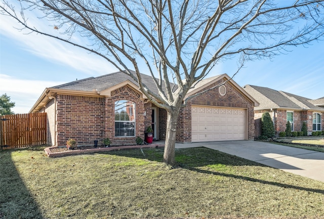 ranch-style house with a front lawn and a garage