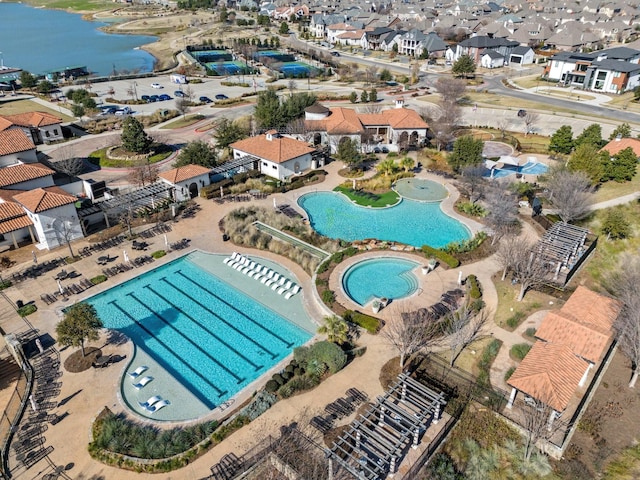 aerial view with a water view