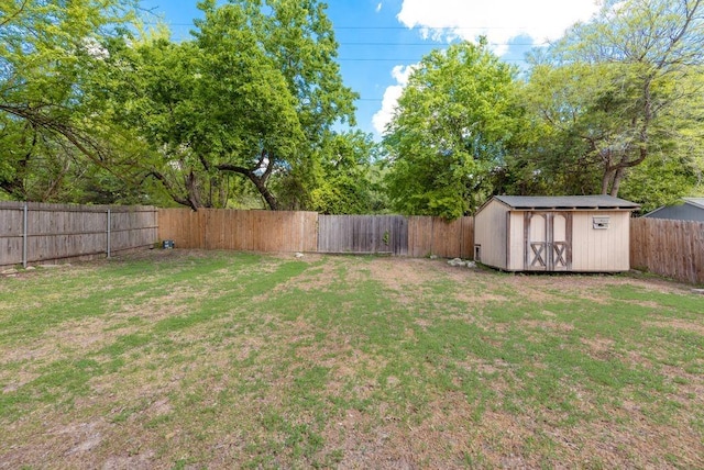 view of yard with a storage shed