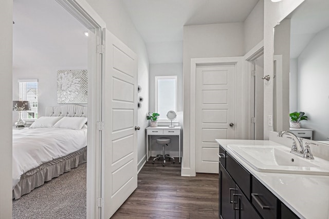 bathroom with wood-type flooring and vanity