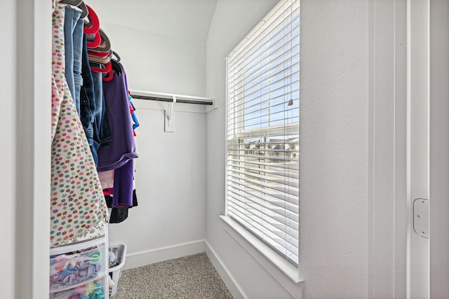 walk in closet with carpet floors