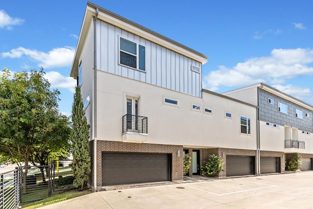 exterior space with a garage