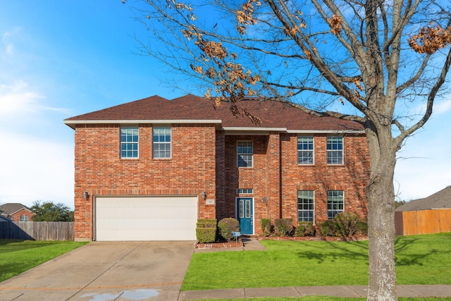 view of front facade featuring a garage and a front lawn