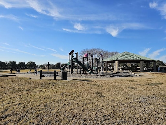 view of home's community featuring a lawn, a gazebo, and a playground