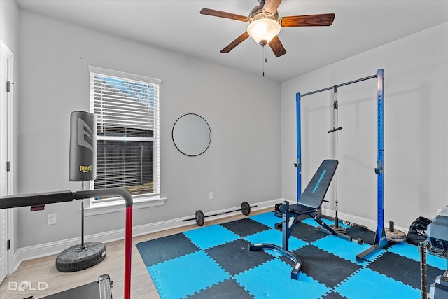 exercise area featuring ceiling fan