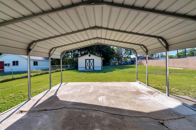 view of parking featuring a lawn and a carport