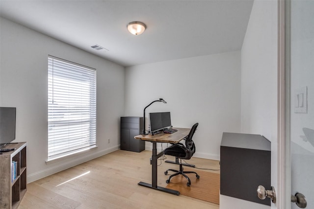 home office featuring light hardwood / wood-style flooring