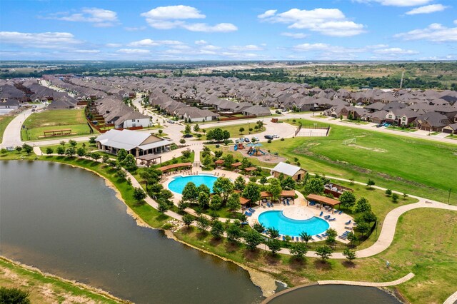 bird's eye view featuring a water view