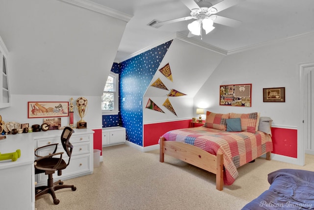 bedroom featuring ceiling fan and crown molding