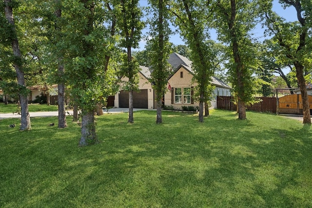 view of yard featuring a garage