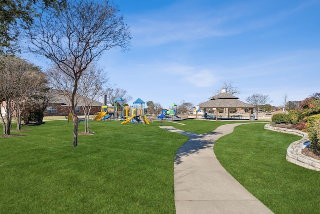 view of home's community with a yard, a playground, and a gazebo