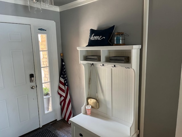 mudroom with crown molding