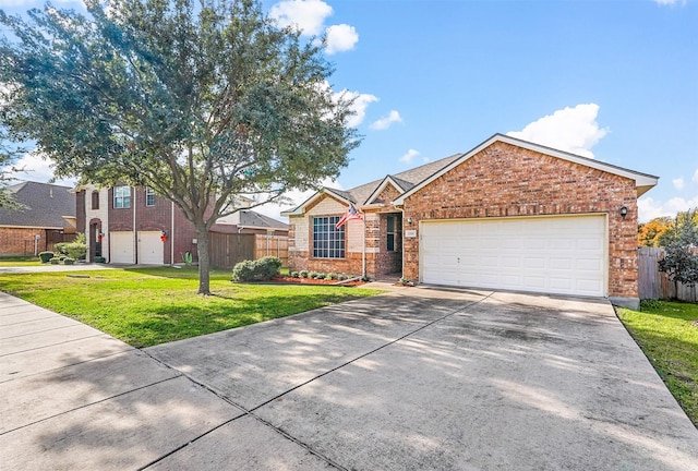 view of front of property with a front lawn and a garage