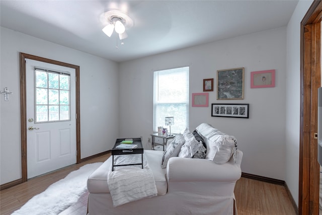 living room with light wood-type flooring and plenty of natural light