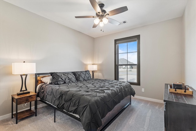 bedroom featuring carpet floors and ceiling fan