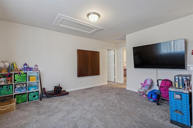 recreation room featuring carpet flooring