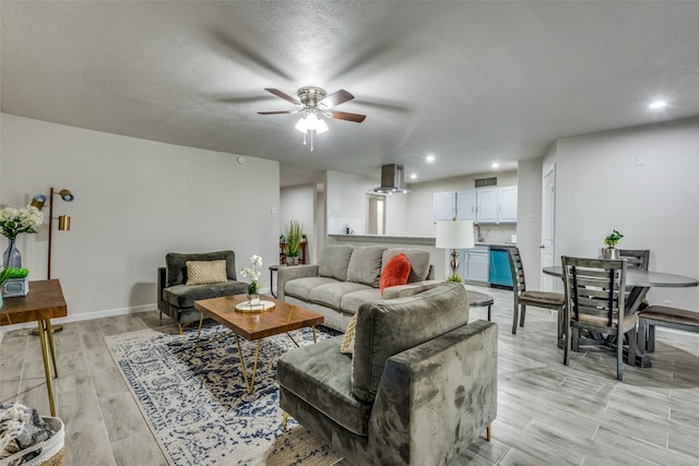 living room featuring ceiling fan