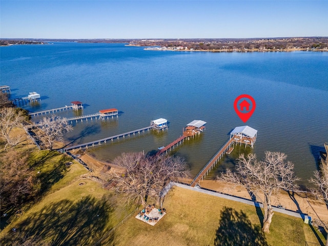 aerial view featuring a water view