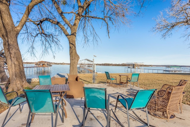 view of patio / terrace featuring a water view