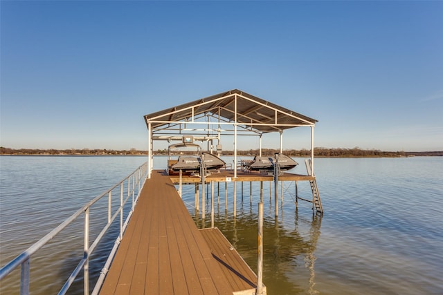 view of dock with a water view