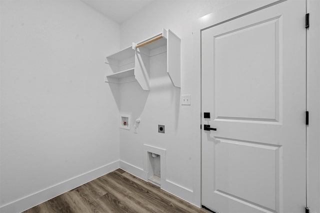 laundry area featuring gas dryer hookup, wood-type flooring, washer hookup, and hookup for an electric dryer