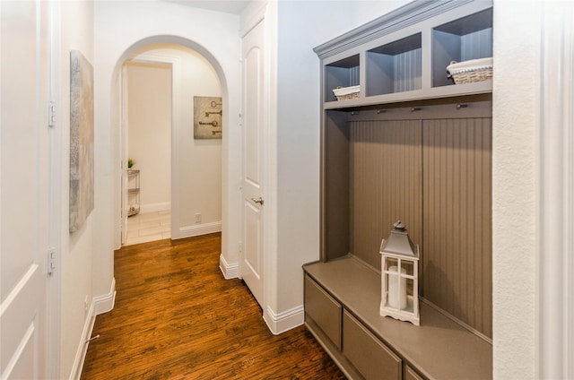 mudroom featuring dark hardwood / wood-style flooring