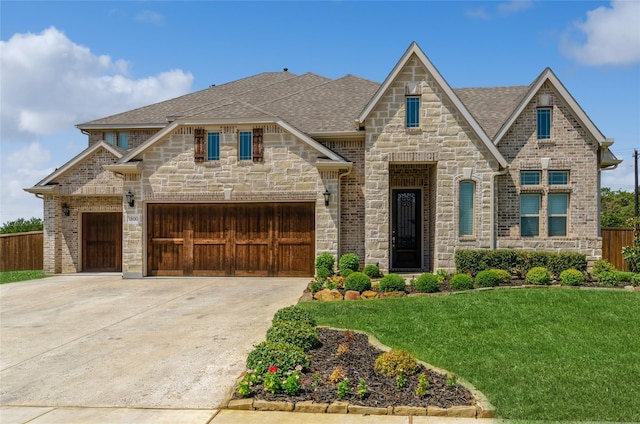 view of front facade featuring a garage and a front lawn