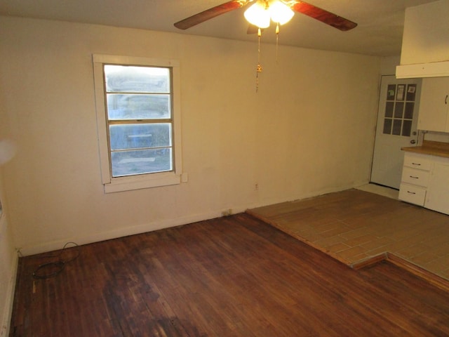 interior space featuring ceiling fan and dark hardwood / wood-style flooring