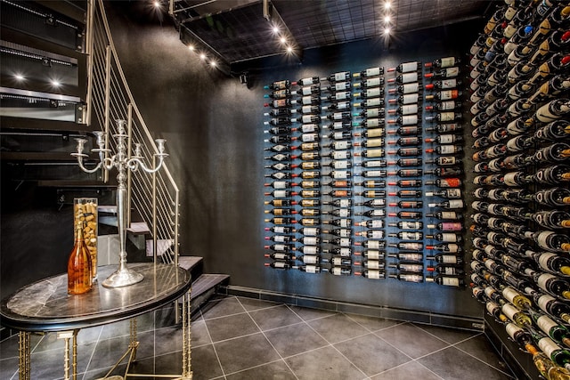 wine area with tile patterned floors