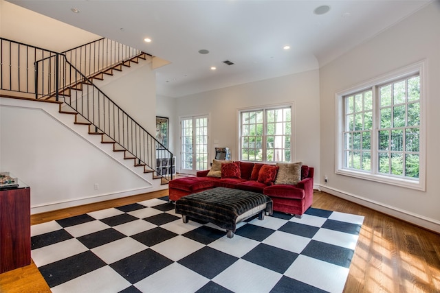 living room with hardwood / wood-style flooring