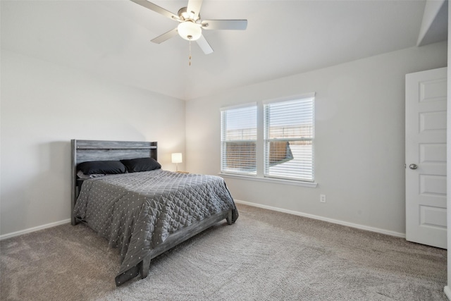 bedroom featuring ceiling fan and carpet flooring