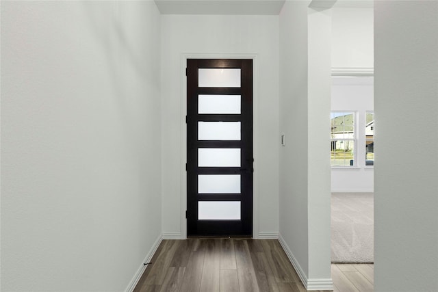 doorway with light hardwood / wood-style flooring