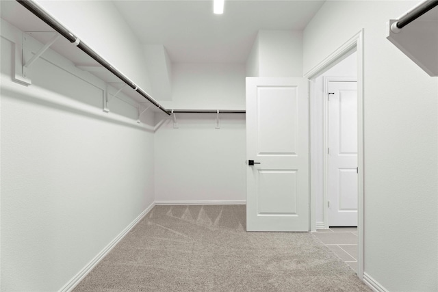 walk in closet with light colored carpet