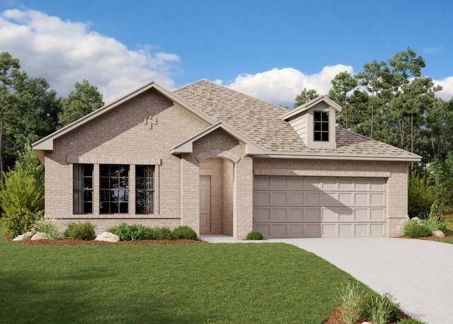 view of front facade featuring a garage and a front lawn