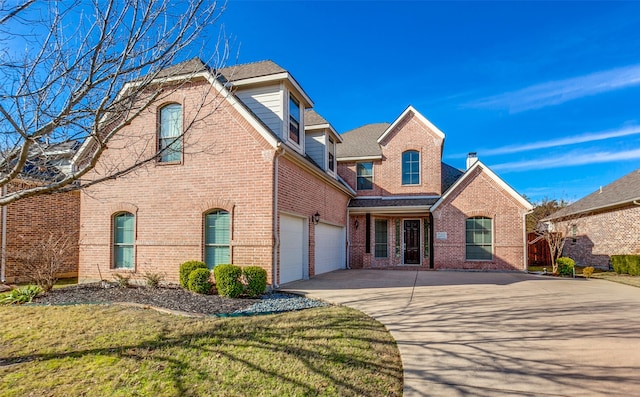 front facade featuring a front lawn and a garage