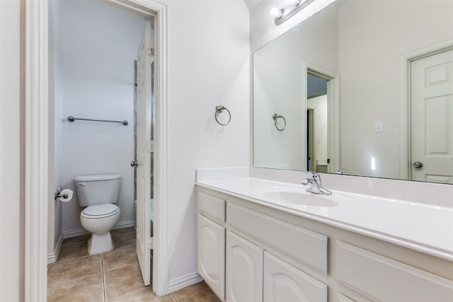 bathroom featuring toilet, tile patterned floors, and vanity