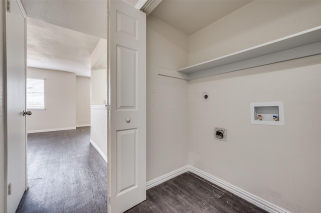 washroom with washer hookup, hookup for an electric dryer, and dark hardwood / wood-style floors