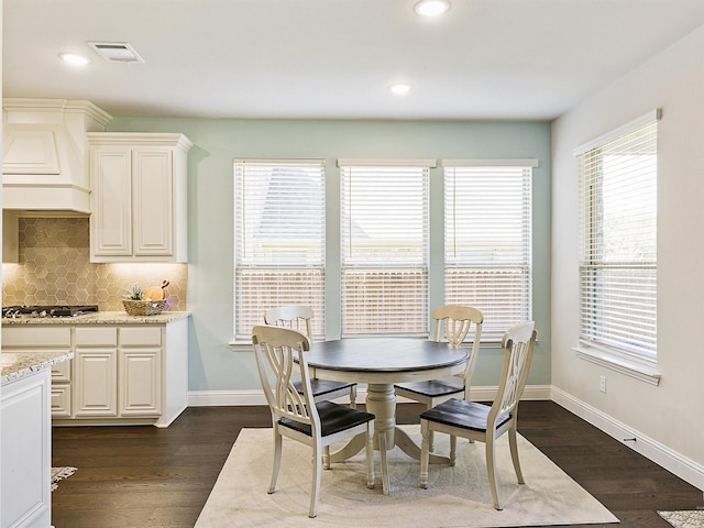 dining area with a healthy amount of sunlight and dark wood-type flooring