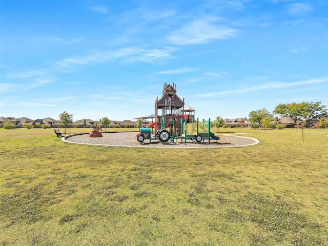 view of jungle gym featuring a yard