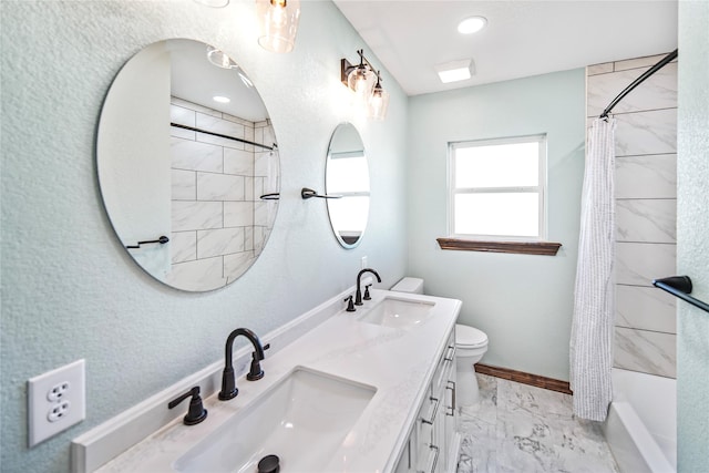 full bathroom featuring toilet, vanity, and shower / bath combo