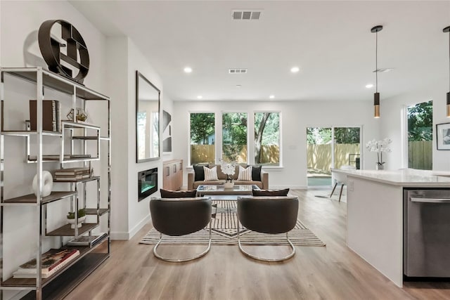 living room with light hardwood / wood-style floors