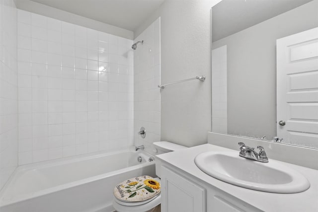 full bathroom featuring shower / tub combination, vanity, and toilet