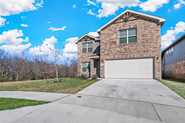 view of front property featuring a front lawn and a garage