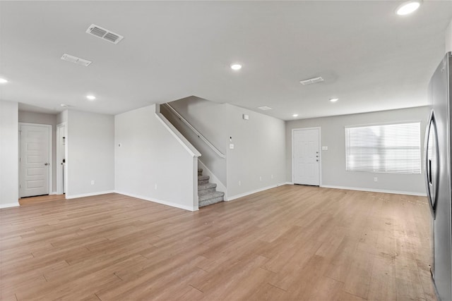 unfurnished living room with light hardwood / wood-style floors