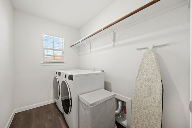 3912 Nature Ct, Denison, TX 75020 - washroom with washer and dryer, dark wood-style floors, and baseboards