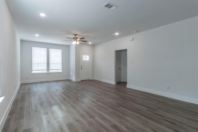 interior space featuring hardwood / wood-style floors and ceiling fan