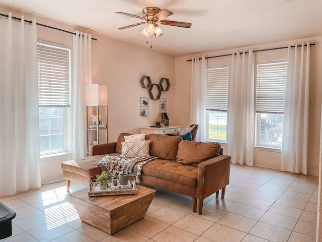 living room featuring a healthy amount of sunlight and light tile patterned floors