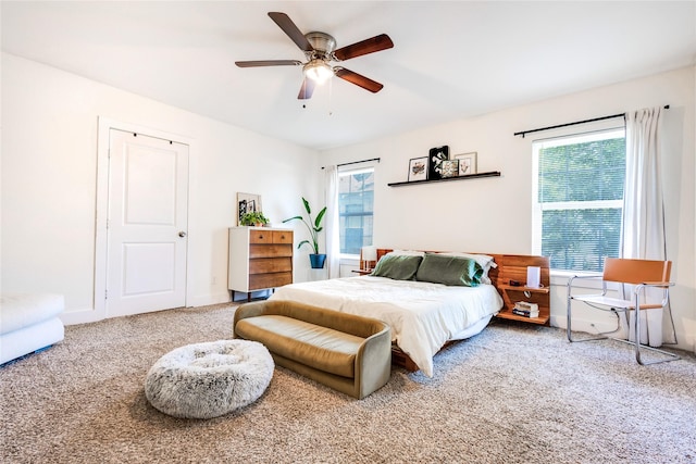 bedroom featuring carpet flooring and ceiling fan