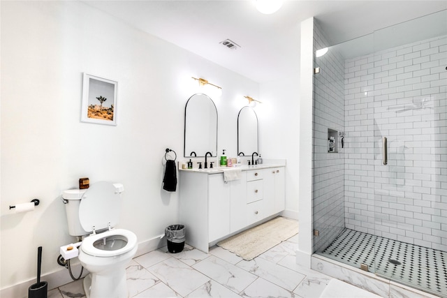 bathroom with an enclosed shower and vanity